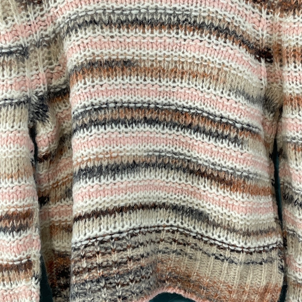 A.L.C. Selina Striped Knitted Wool Turtleneck Sweater Size L Pink Multi - Picture 7 of 10